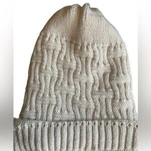 Cream Colored Thick Lined Knitted Beanie Warm for Winter